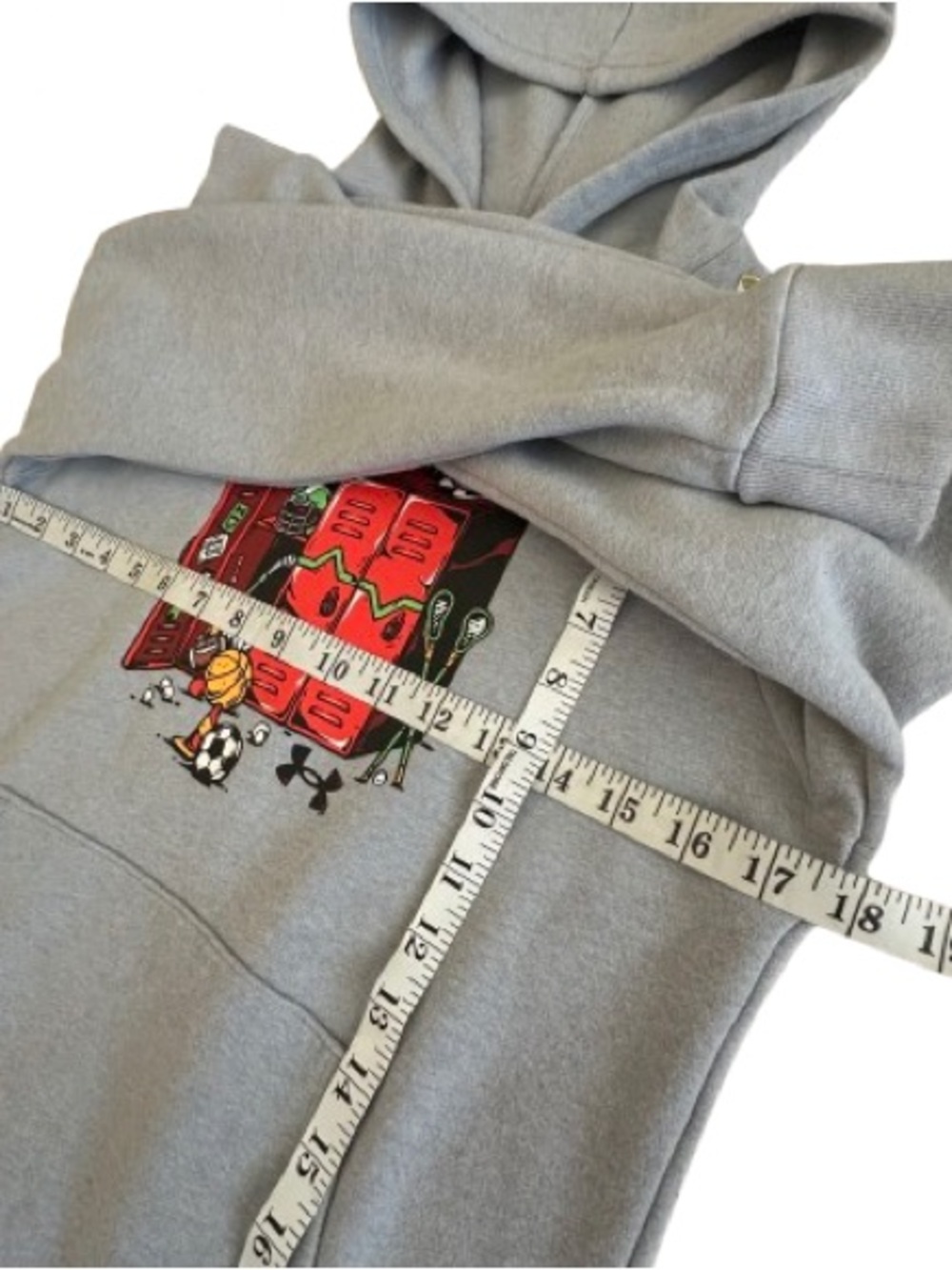 Under Armour Boy's M Light Gray Pullover Hoodie with Multicolor Graphic Print - Picture 6 of 10